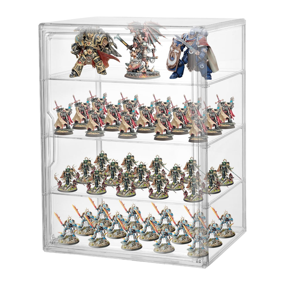 Sibosen Clear Miniature Storage Case front view showing full visibility of miniatures and protection