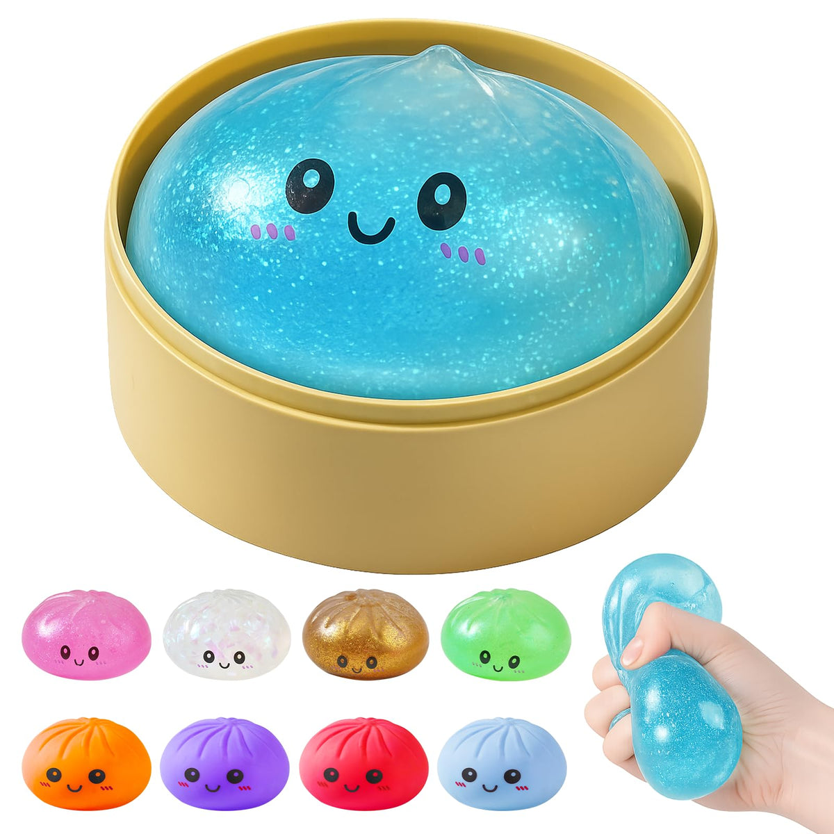 SideOnes glitter-dumpling-squishy-hand demonstrates slow-rise texture for stress relief.