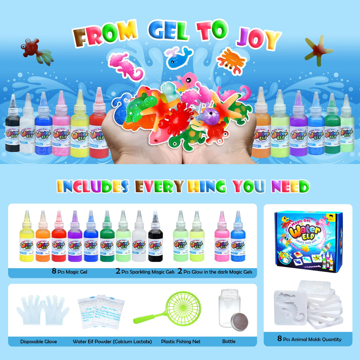 Sidola kit includes 12 gels and 8 molds for interactive gel crafting adventures