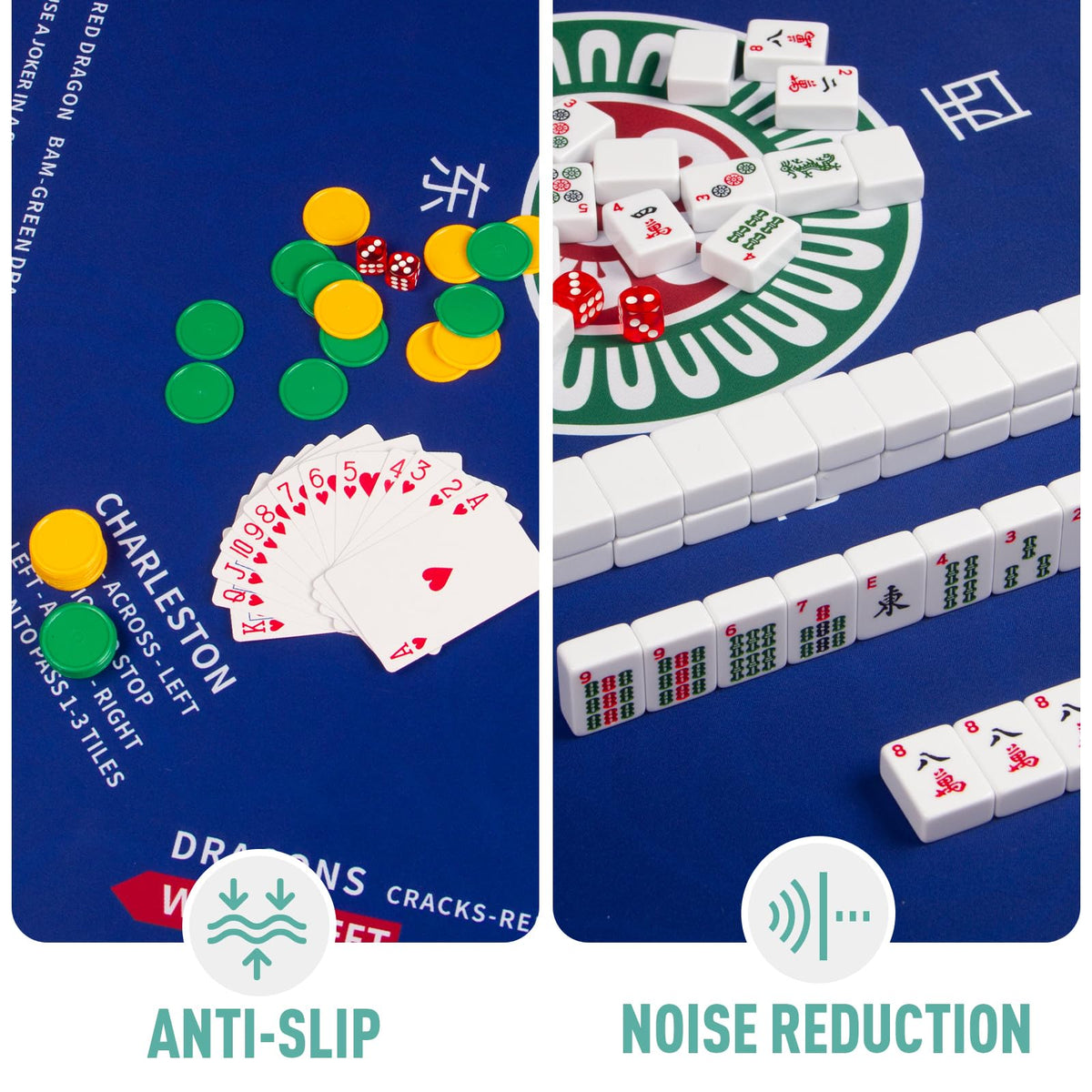 SiDreea Mahjong Mat anti-slip back keeps tiles steady during play.