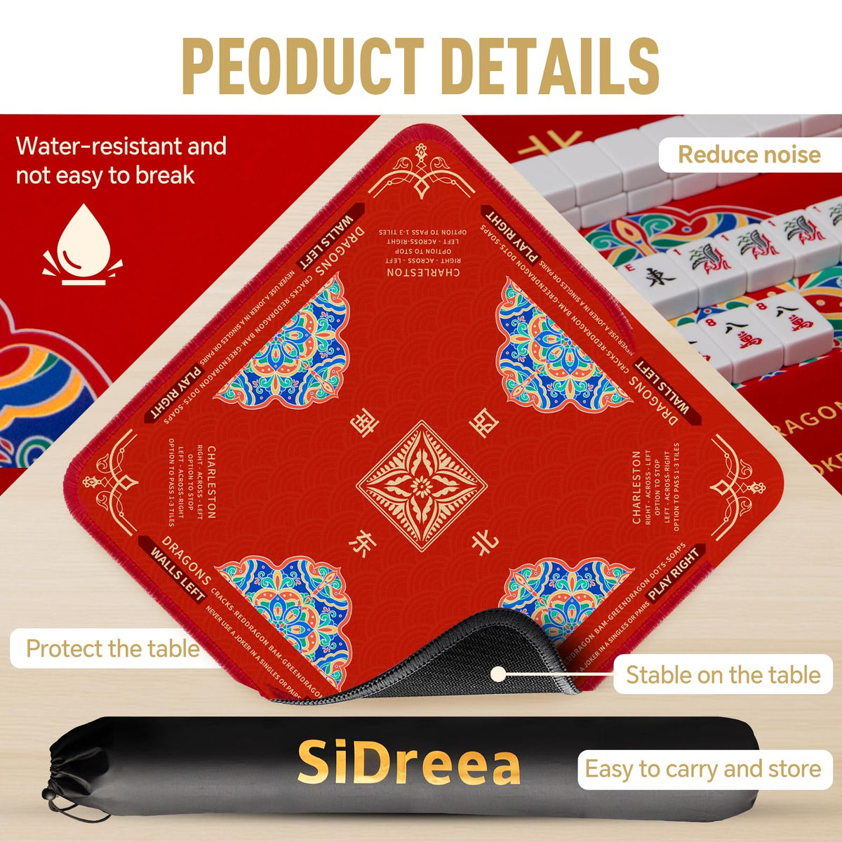 SiDreea Mahjong Mat rolled for easy storage and portability.
