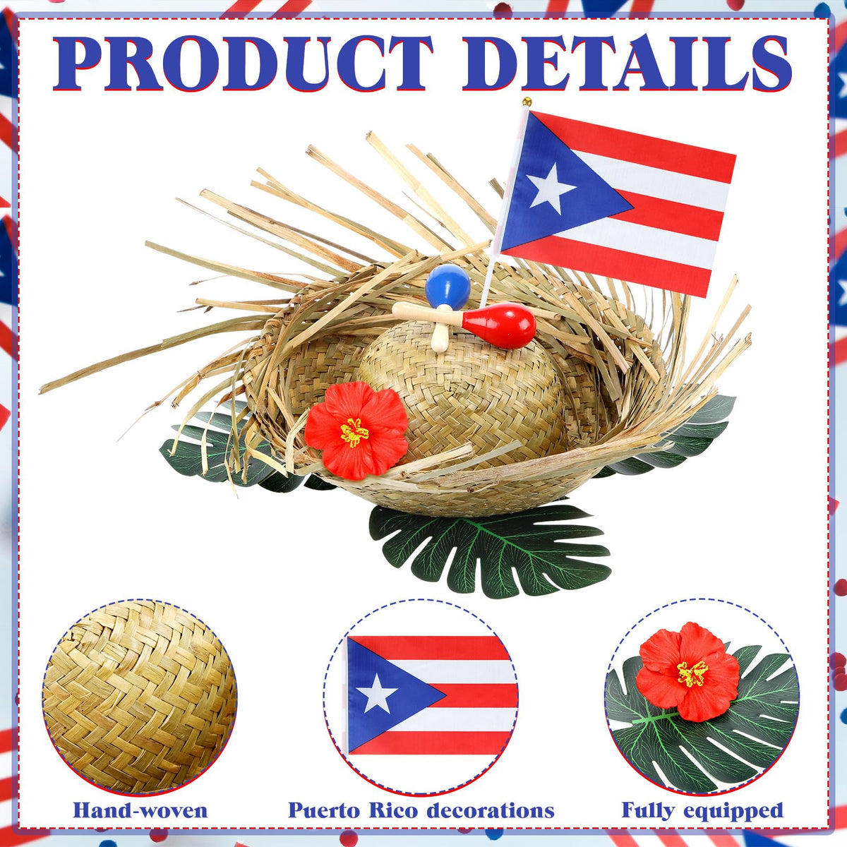 Sieral Puerto Rican straw hats add tropical flair to tables.
