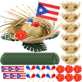 Sieral Puerto Rico centerpieces with hats and flags create a festive table display.