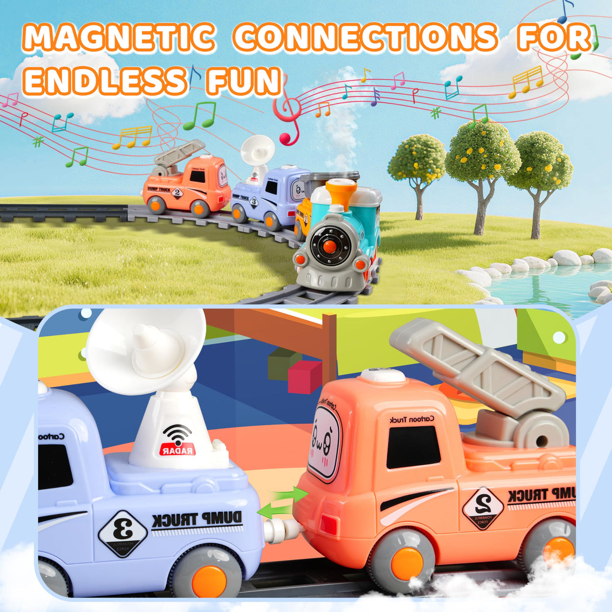 SIGHTEEDA steam train set lights and sounds for immersive play
