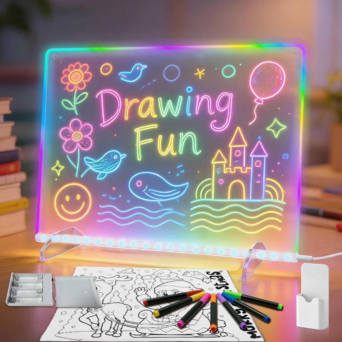 Signsxcel LED note board with battery box, front view, ideal for portable sketching anywhere.