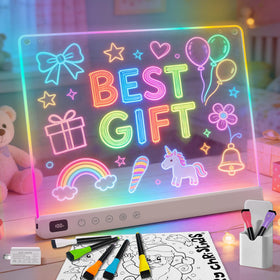 Signsxcel Rechargeable LED Drawing Board 16-inch front view with neon glow for vibrant sketches.