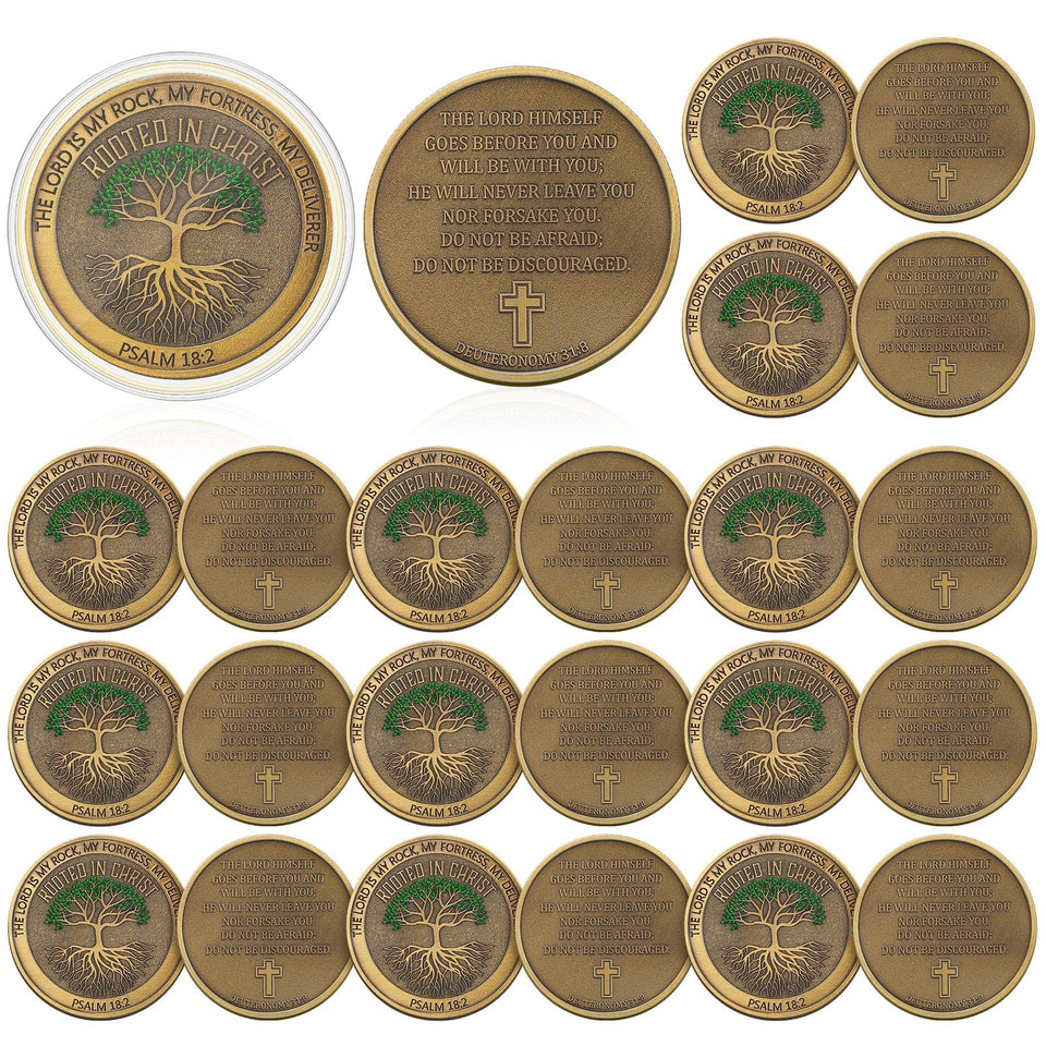 Siifert Rooted in Christ coin front design with tree motif for faith reminder.