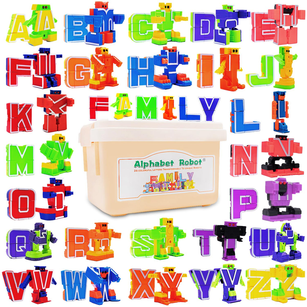 Siiziitoo alphabets robots letters in bright colors support early alphabet recognition