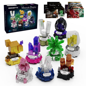 Sikewettx Mineral Display 9-models on a shelf showcasing vibrant crystal replicas for home collection.