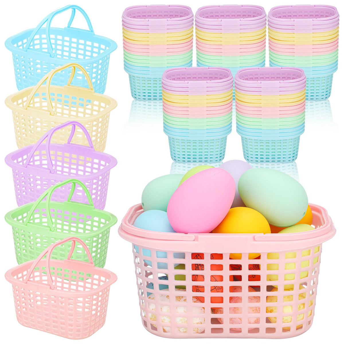 Silifine pastel Easter baskets with handles for egg hunts