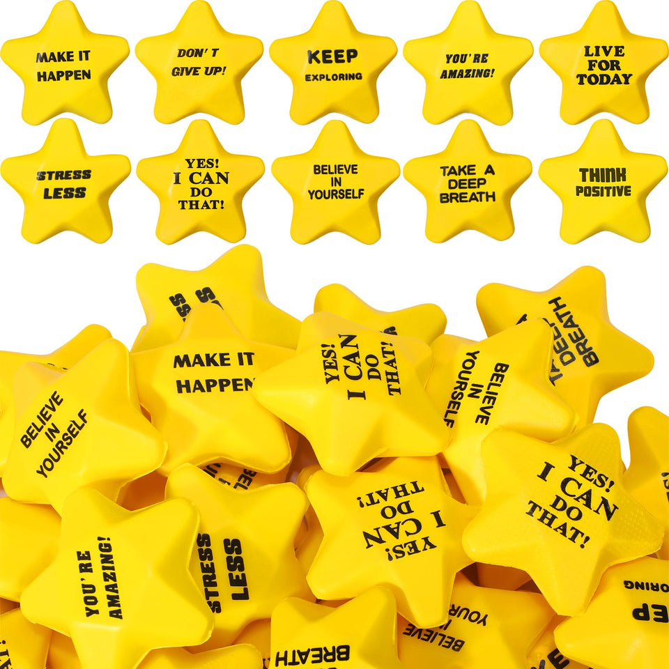 Silipull 100pcs motivational star stress balls yellow pack for easy stress relief and focus.