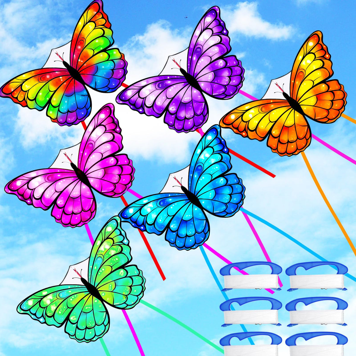 Silipull butterfly kite set 55x28 inches in rainbow colors for easy outdoor fun