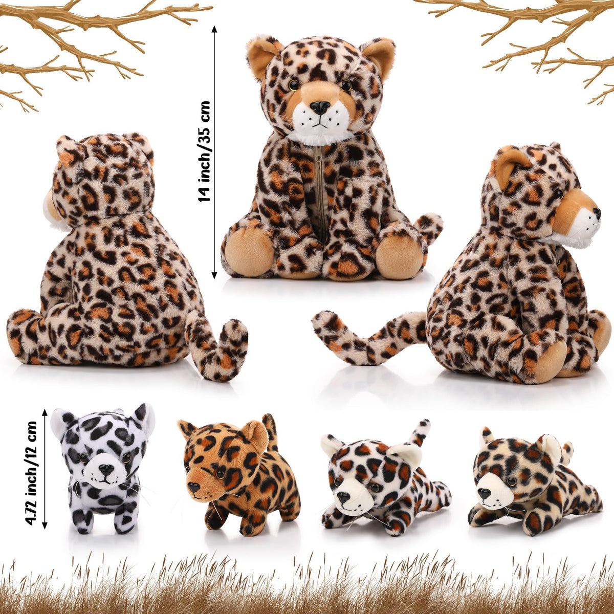 Silipull cheetah cubs in varied poses invite imaginative storytelling and pretend adventures.