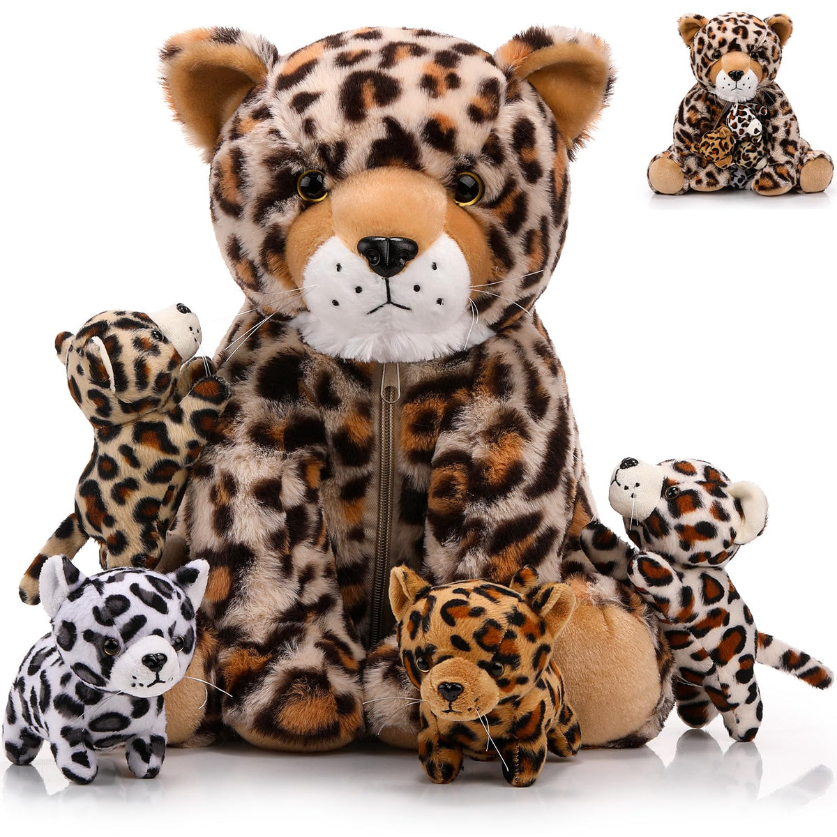 Silipull mommy cheetah with zippered belly for storing cubs during playtime.