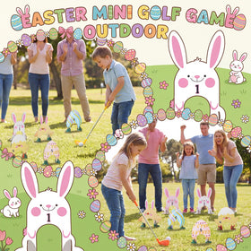 Silipull Easter mini golf set shown on floor with bright colors for gatherings.