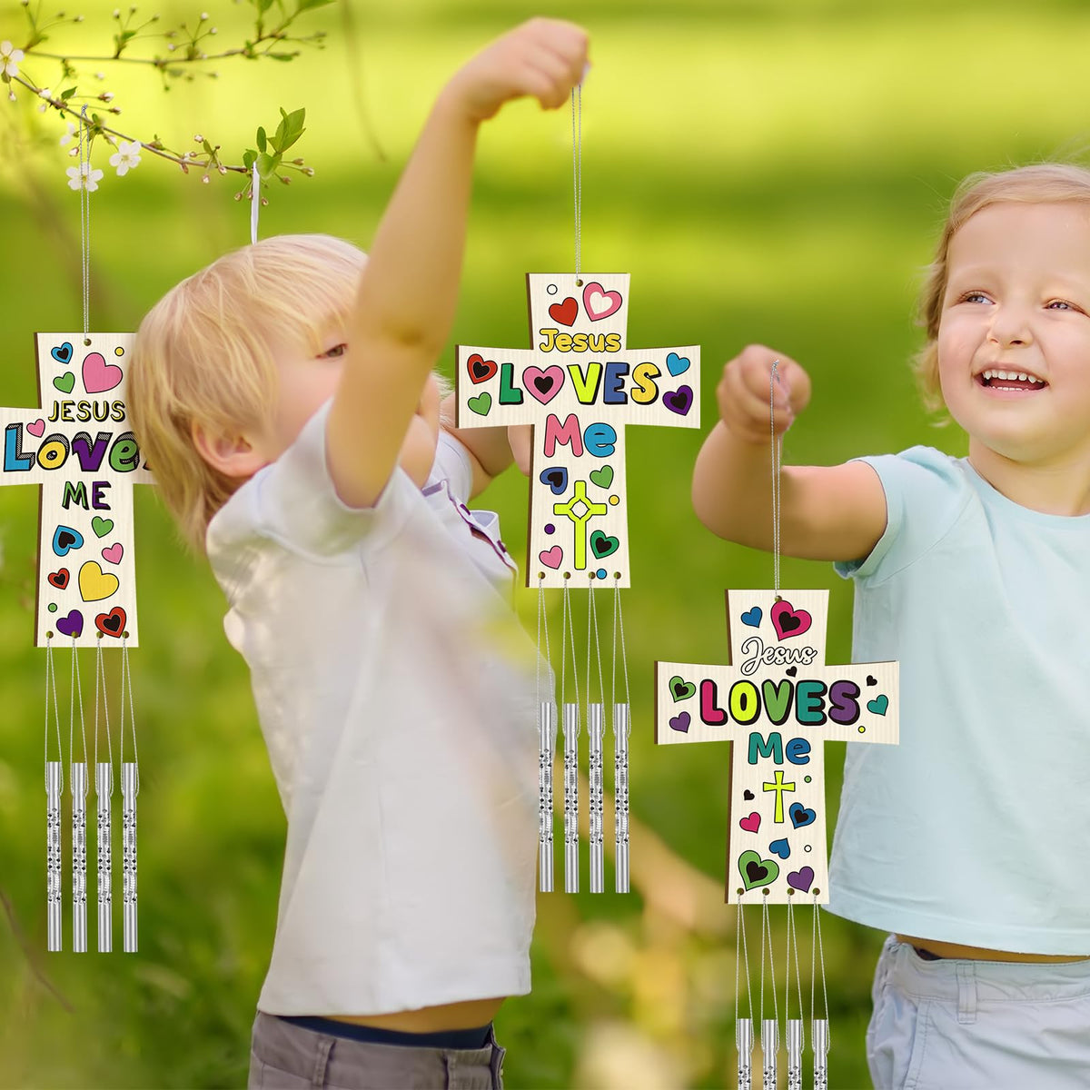 Silipull hanging wind chime display brightens a classroom or home.