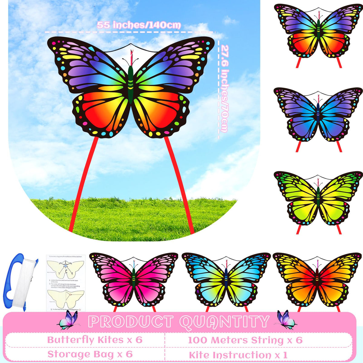 Silipull 328 ft kite string bundle with easy grip handles