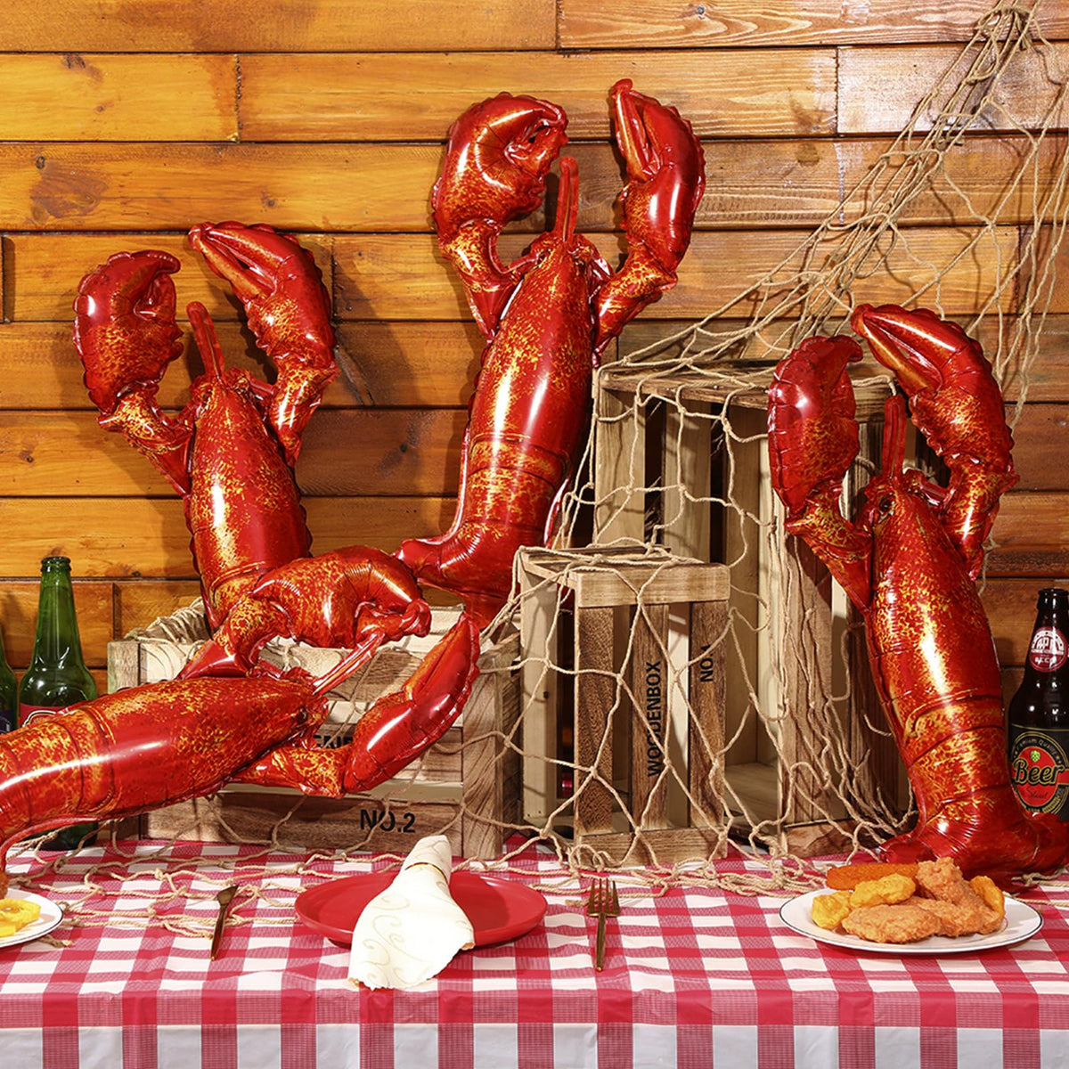 Silipull cartoon lobster balloon adds a playful focal point to nautical party.