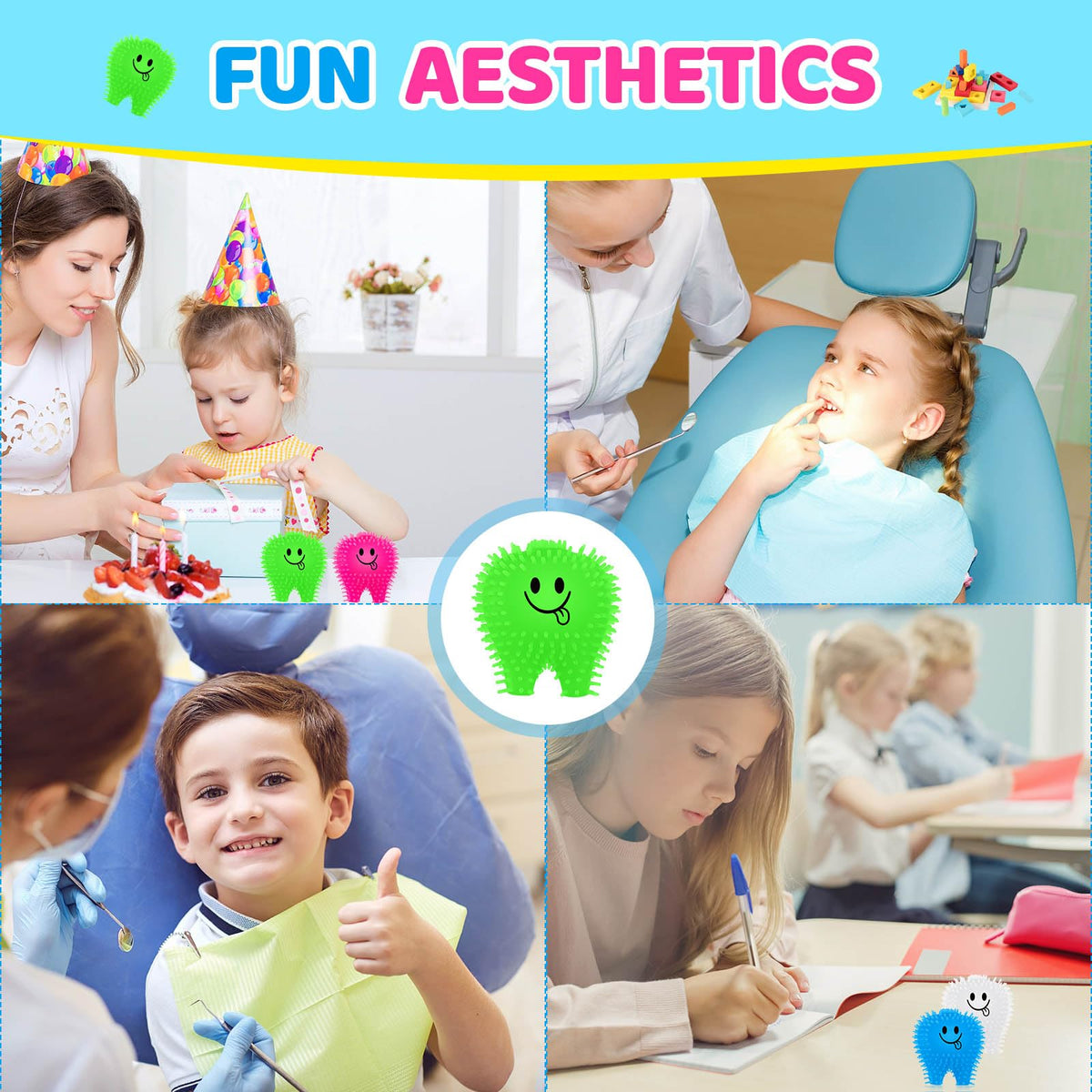 Silipull mini tooth toy puffer in blue ideal for kids at the dentist.