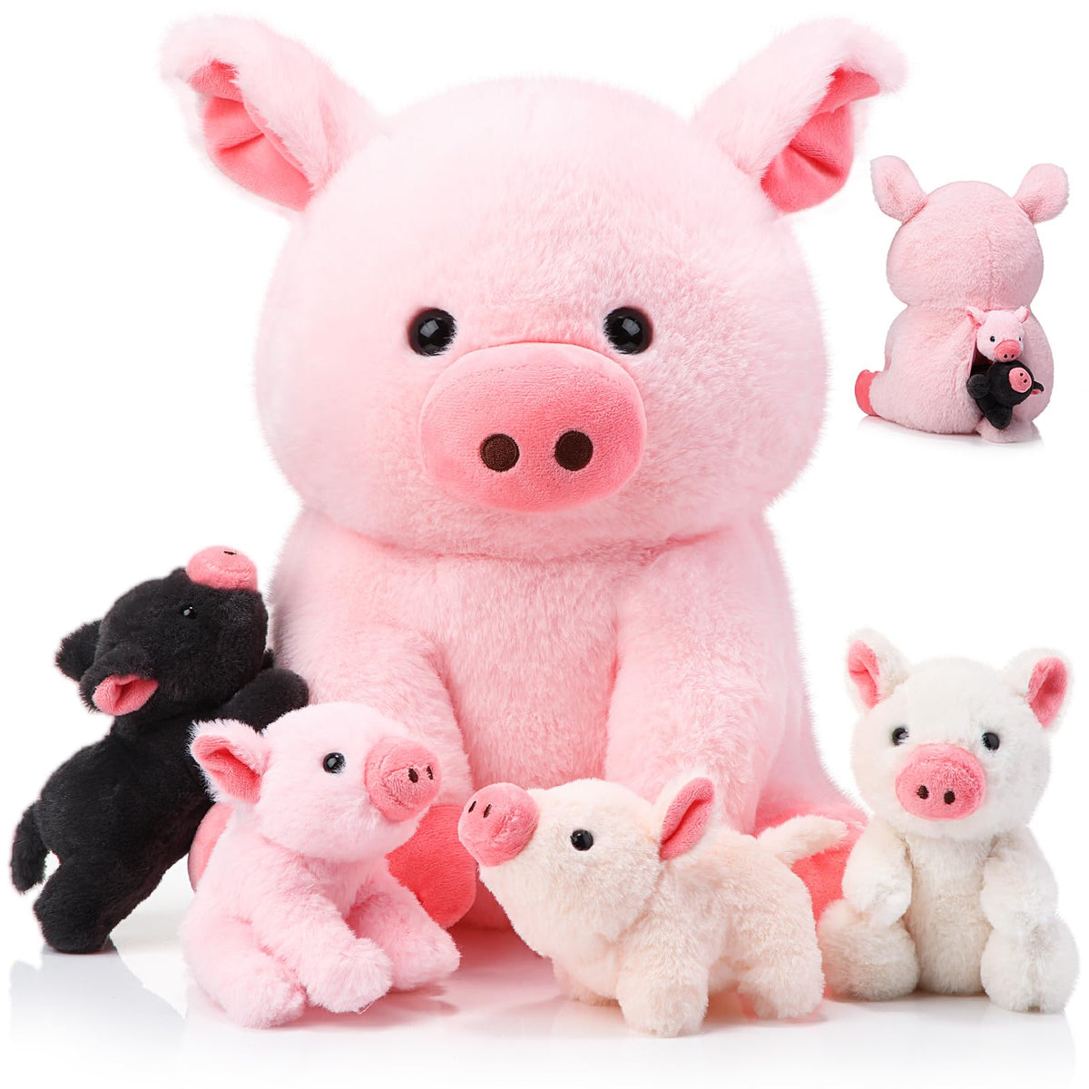 Silipull mommy pig plush with four baby pigs for cozy storytime.