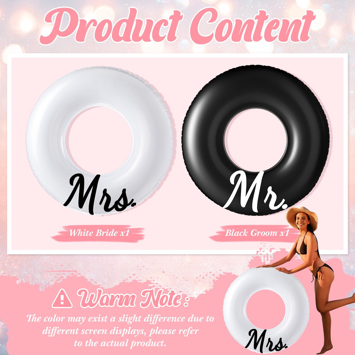 Silipull Mrs pool float 48-inch adds elegant contrast for couple pool moments and photos.