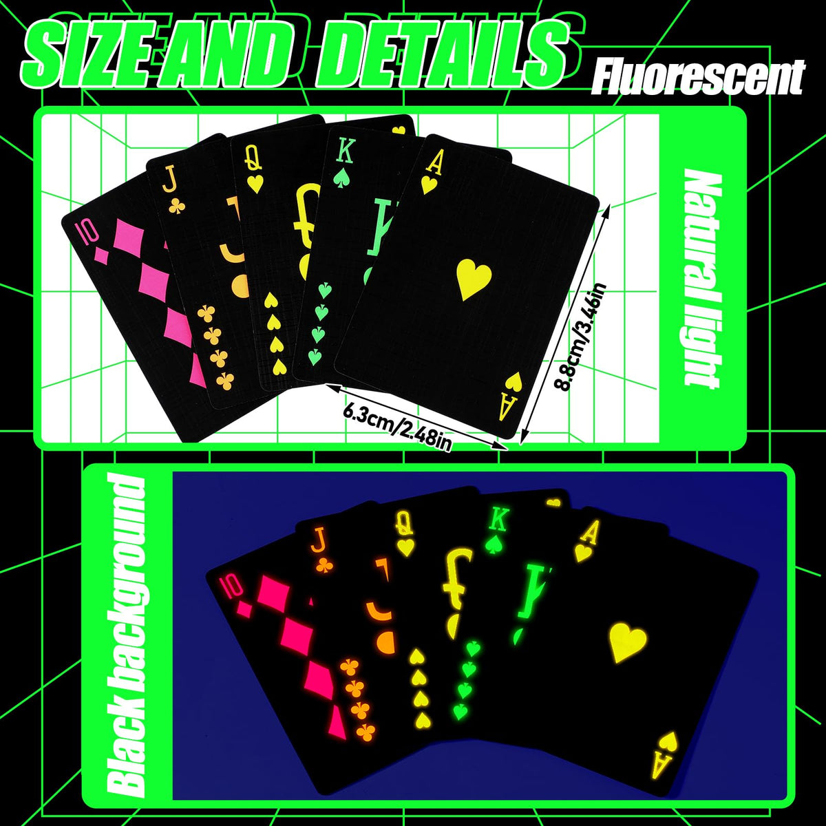 Silipull neon fluorescent card artwork shown under UV light