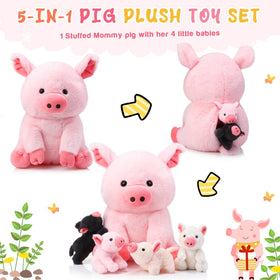 Silipull 12-inch pig family ready to brighten bed or shelf.