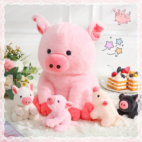 Silipull pig plush set adds cute room decor.