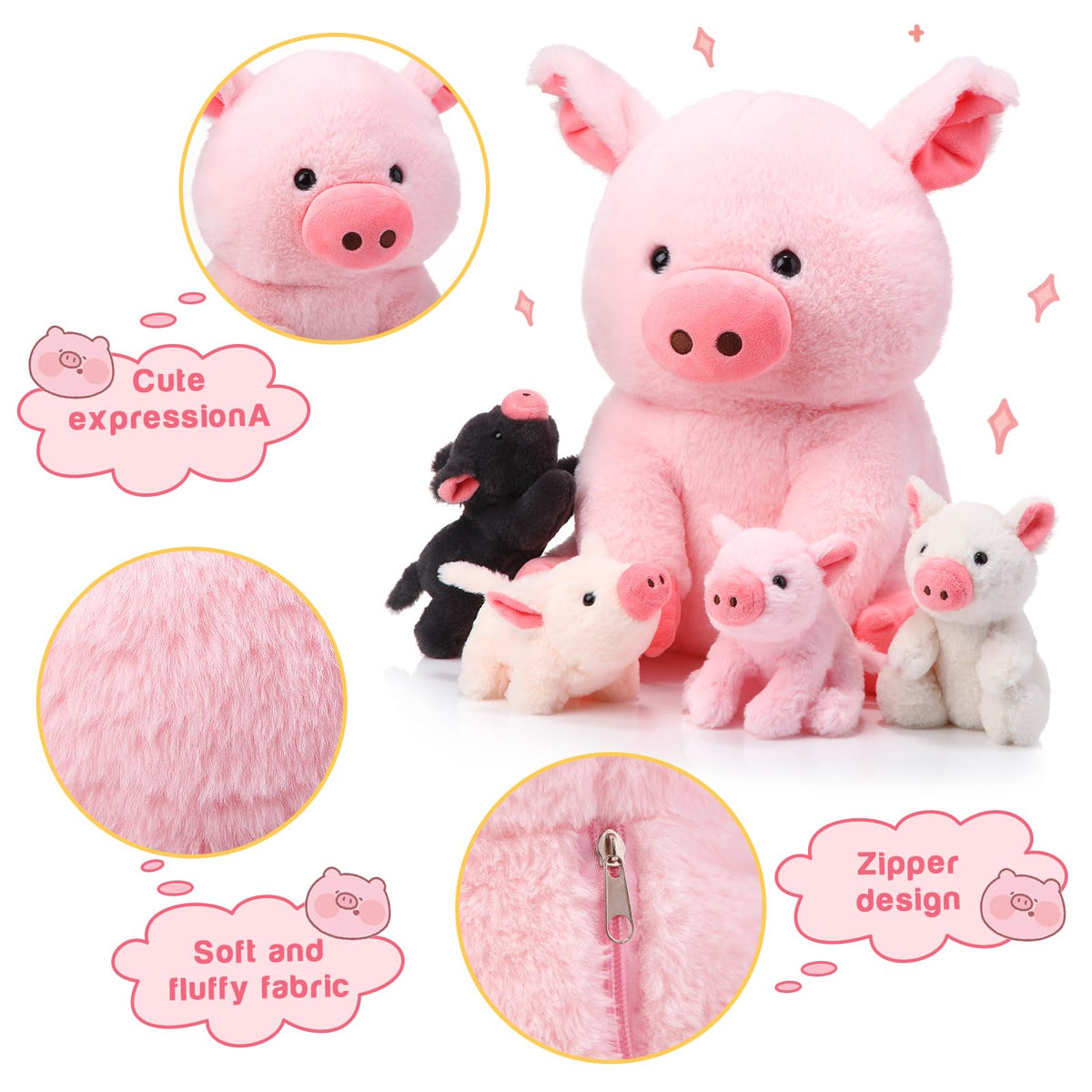 Silipull pink mommy pig with back zipper for easy storage.