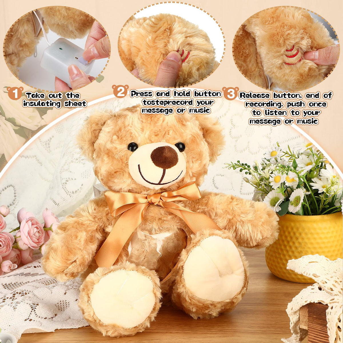 Silipull Remembrance Bear with recorder button invites personal messages.