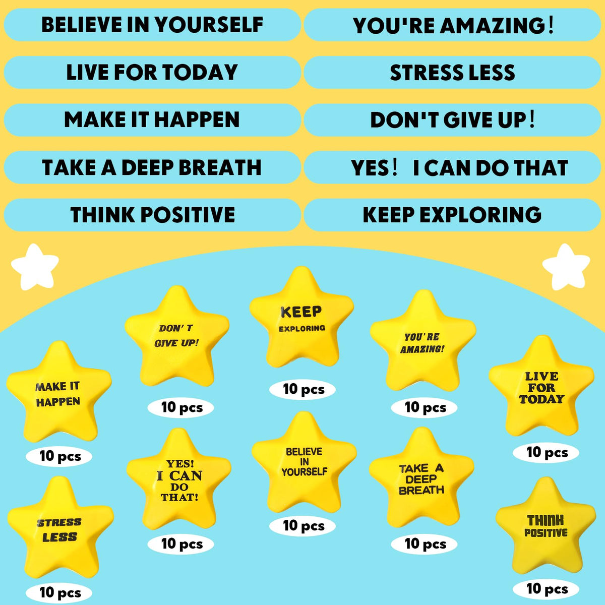 Silipull motivational stress balls with quotes to inspire calm during tasks.