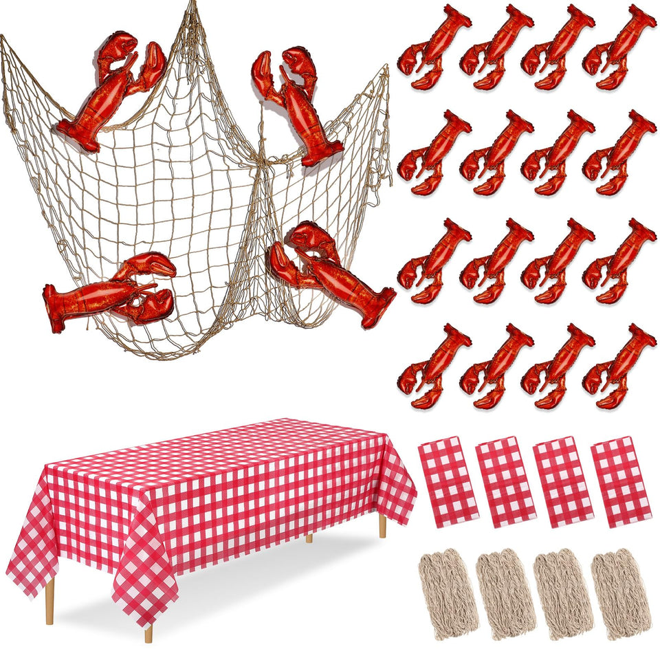 Silipull crawfish boil tablecloth in red and white checks, ideal for seaside gatherings.