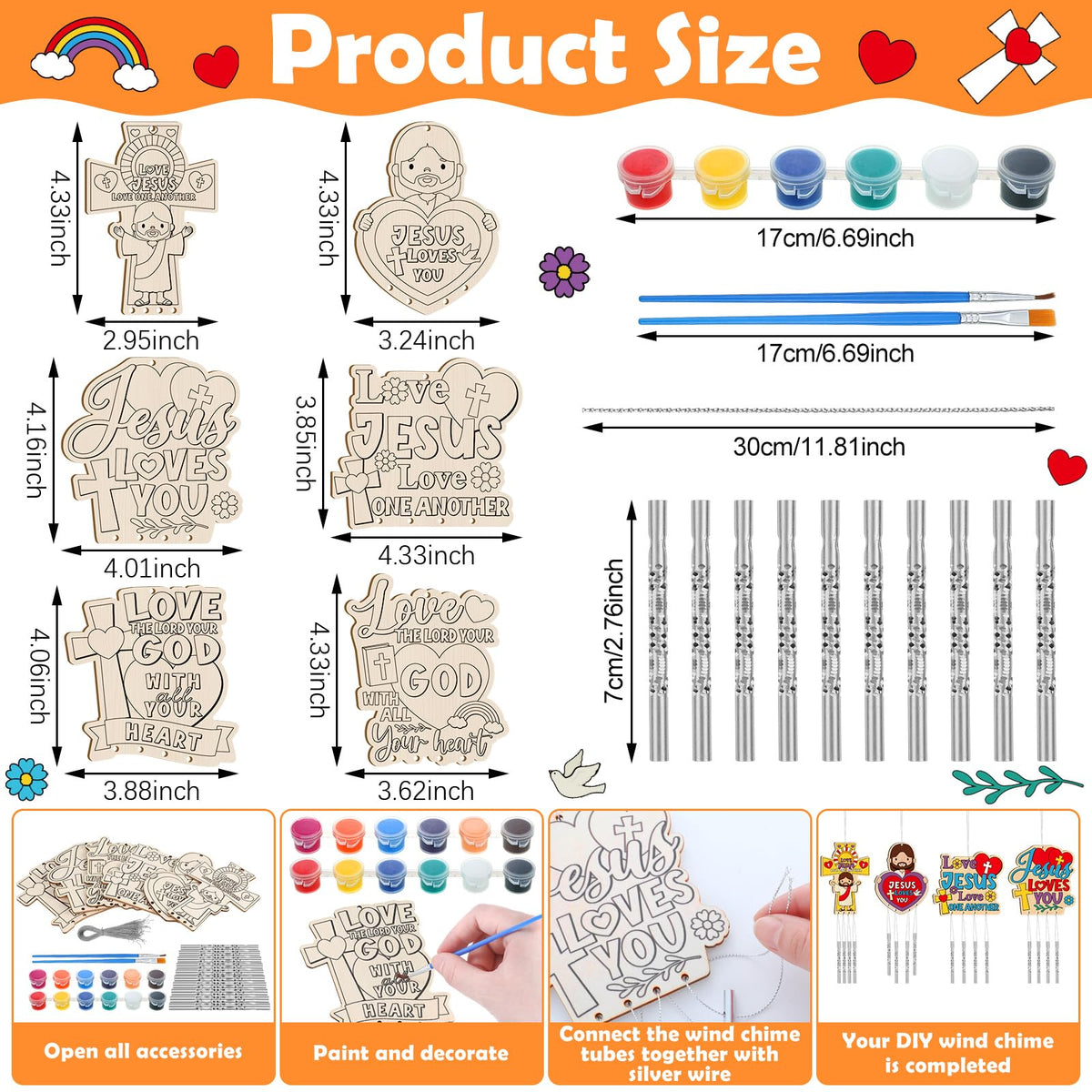 Silipull wind chime kit engraved heart and cross designs