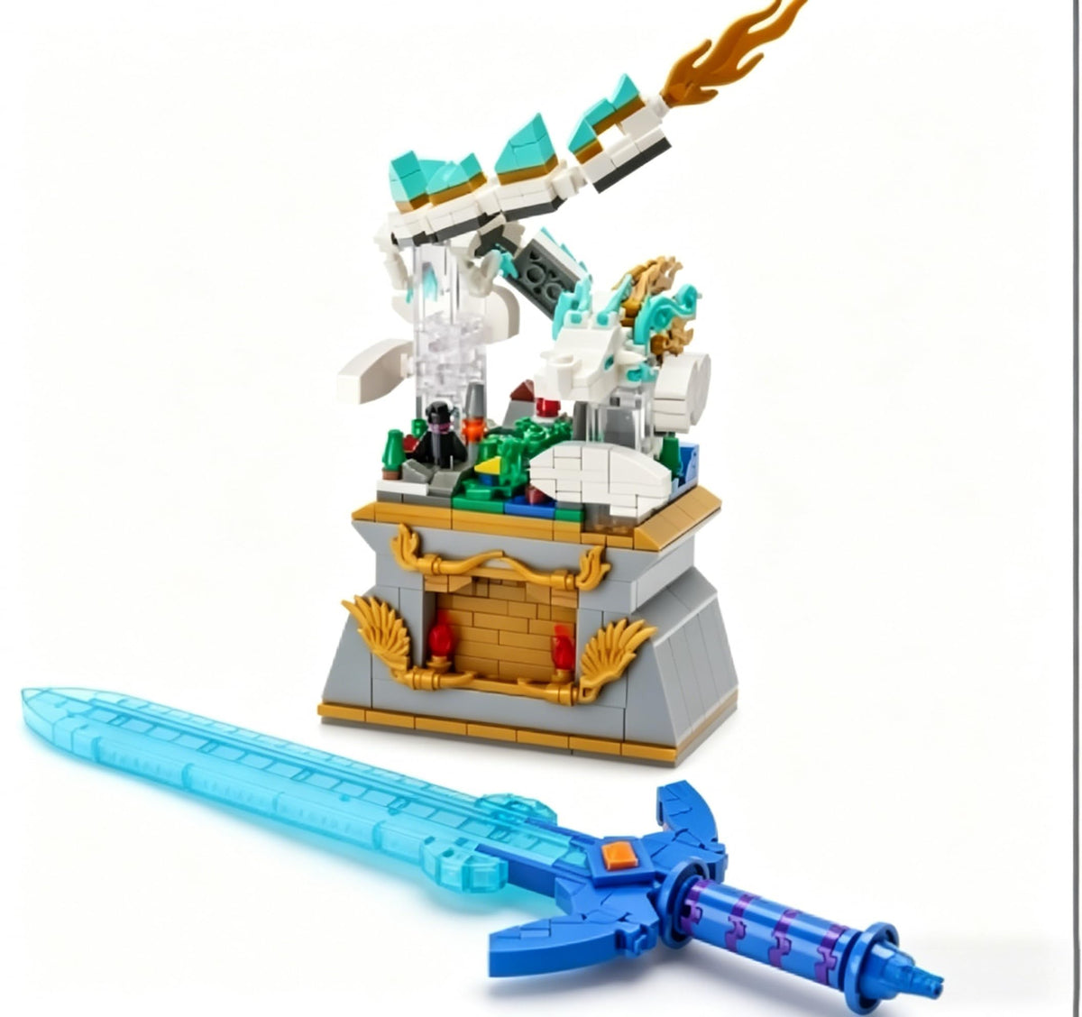 Sillbird BOTW Glowing Master Sword building kit with dragon, perfect for imaginative play and display