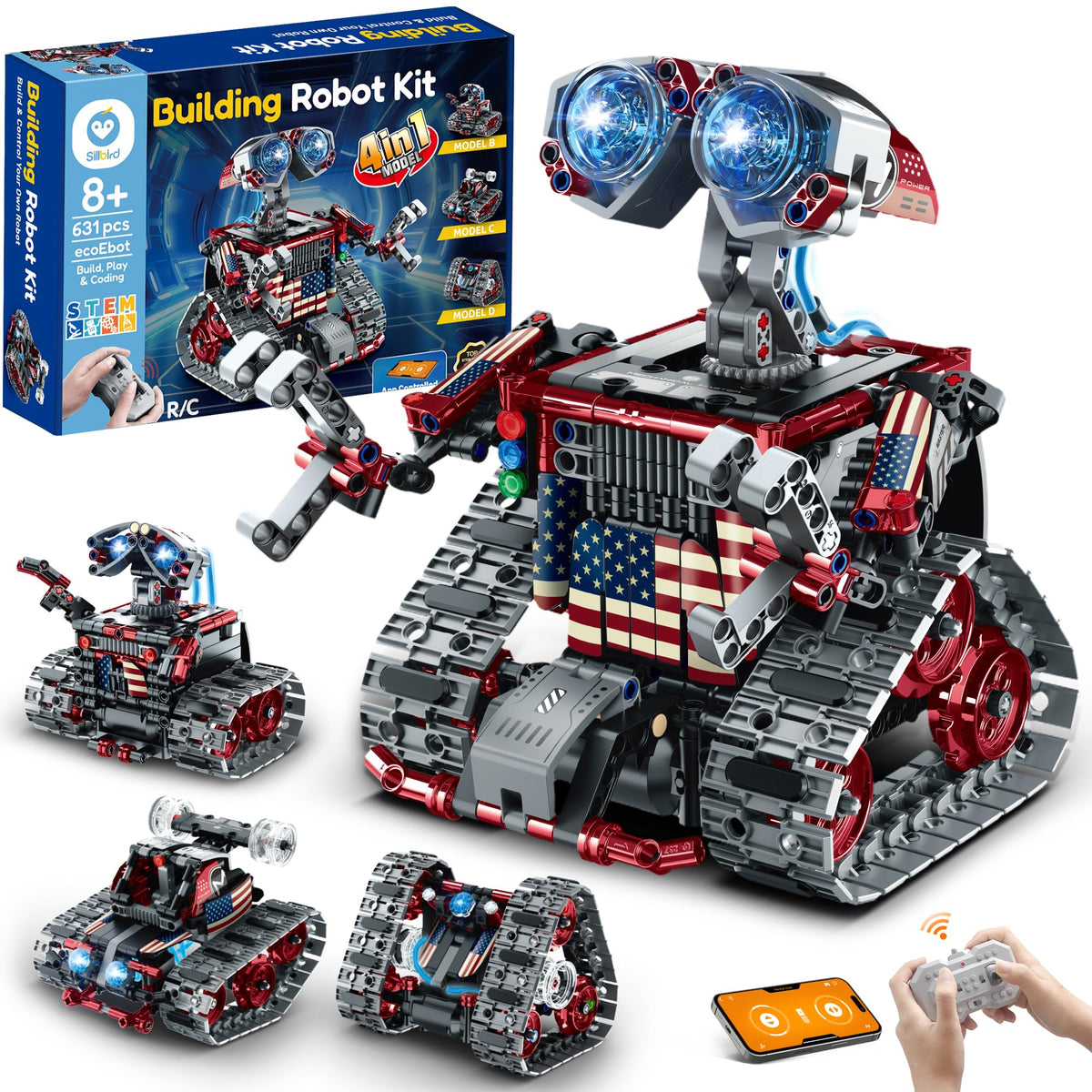 Sillbird robot kit with 631 pieces for hands-on STEM learning