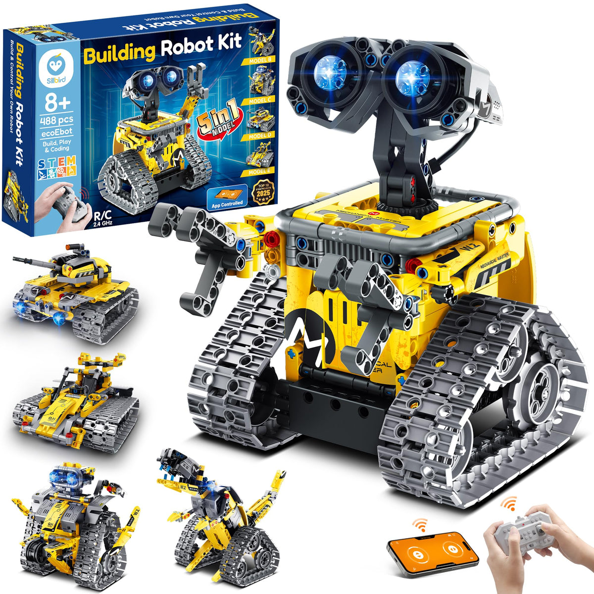 Sillbird robot kit assembly showcasing kid-friendly parts for hands-on learning.