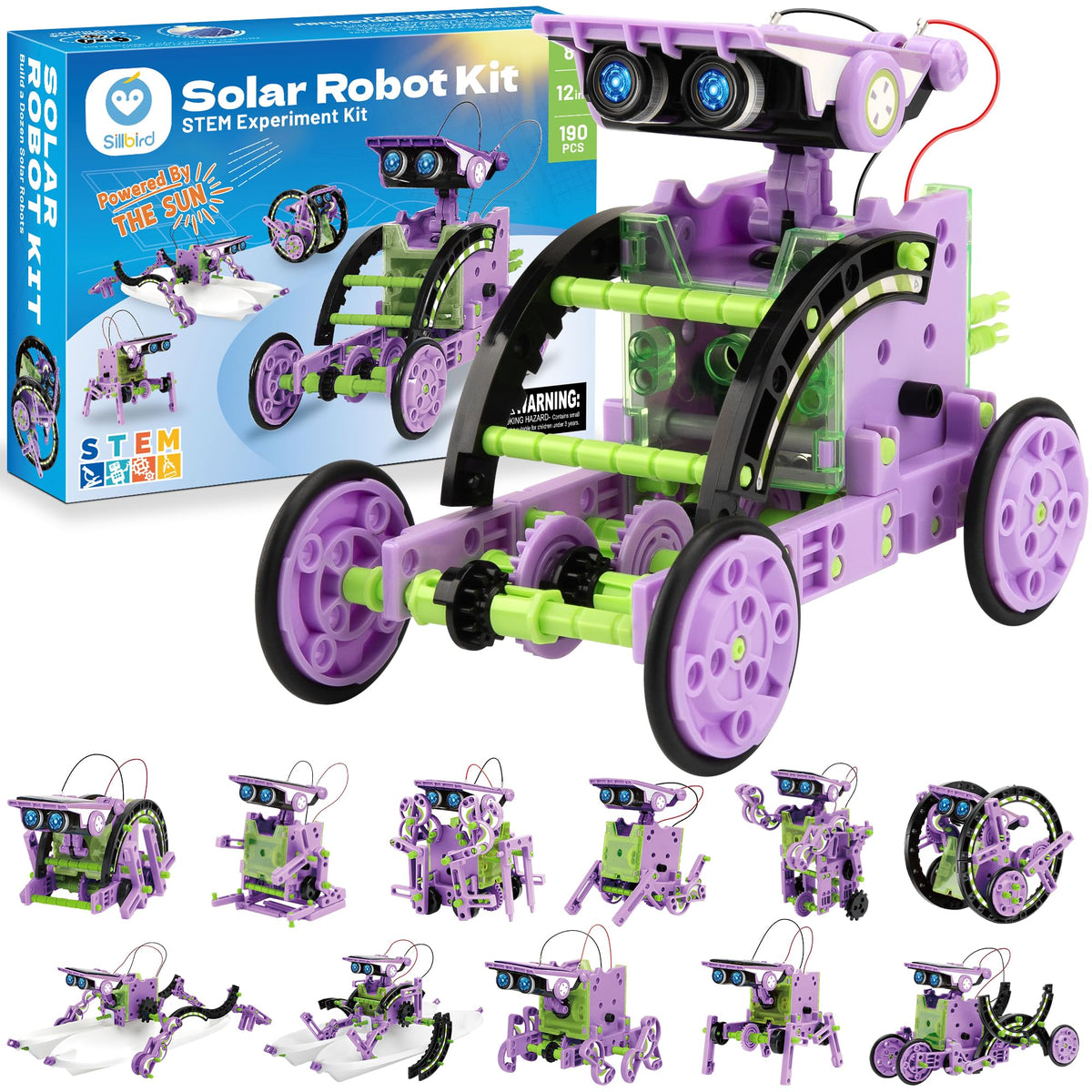 Sillbird solar building robot kit with 190 pieces for hands-on learning