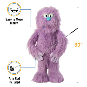 Silly Puppets arm control rod clips to either hand for natural movement.