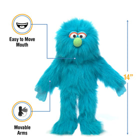 Silly Puppets Blue Monster hand puppet arm movement for expressive scenes.