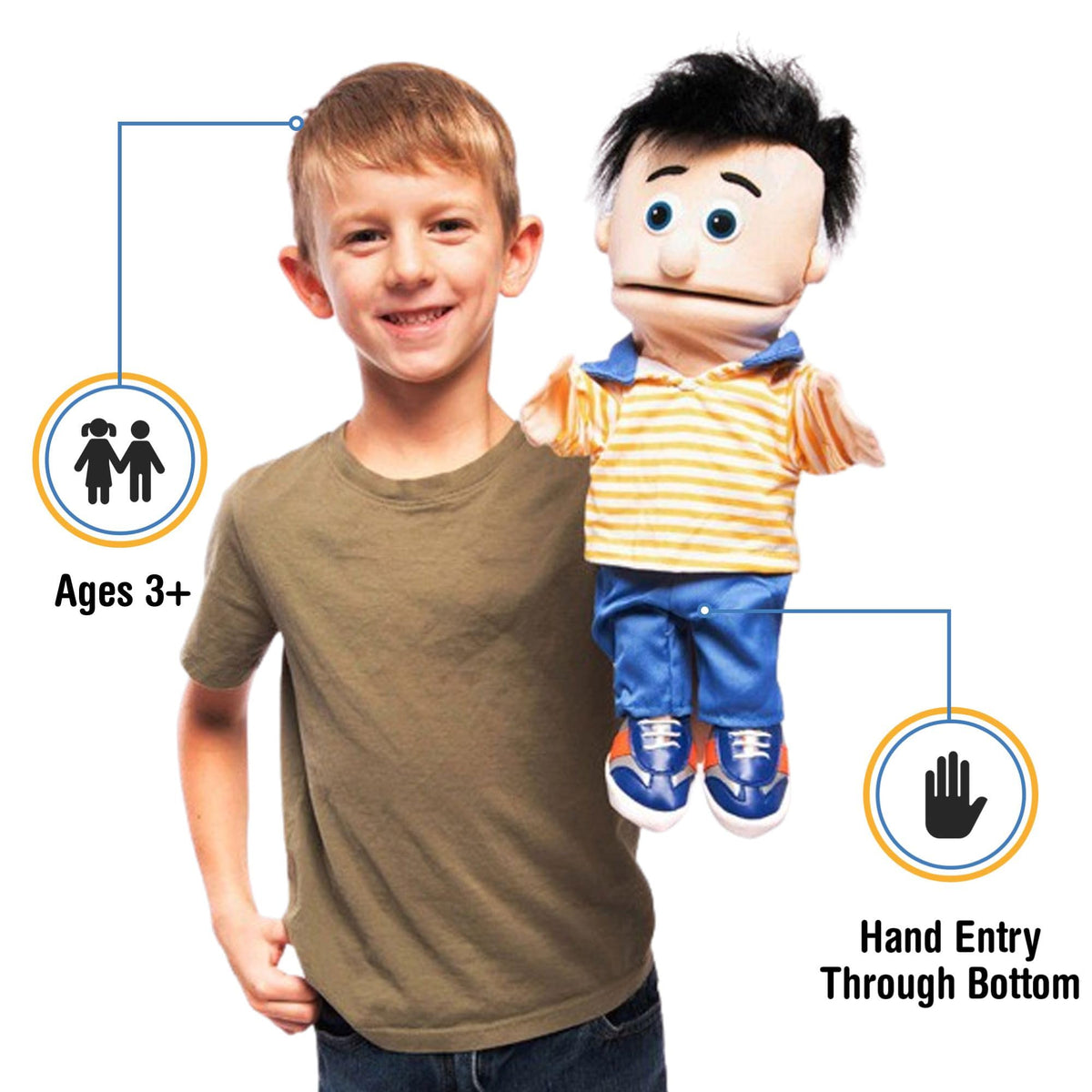 Silly Puppets Bobby Peach Boy mouth movement adds lifelike expression