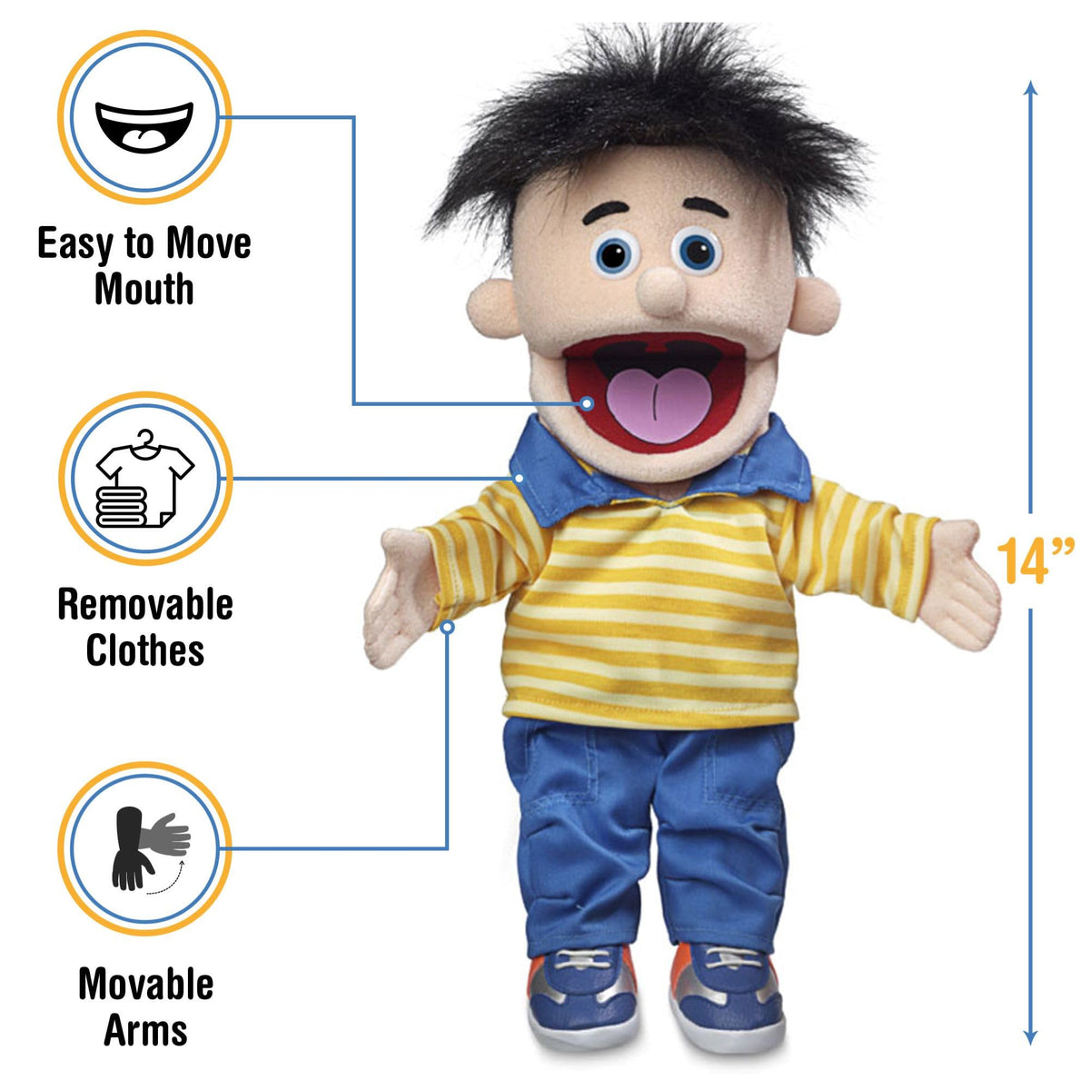 Silly Puppets Bobby Peach Boy puppet removable clothes for customization
