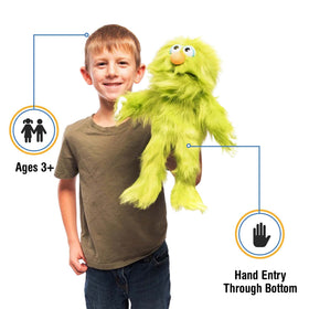 Silly Puppets Green Monster demonstrates movable mouth for storytelling