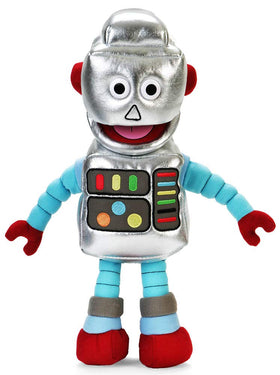 Silly Puppets 14-inch robot hand puppet, front view, ideal for imaginative storytelling.