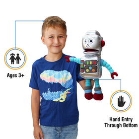 Silly Puppets robot hand puppet, side view with hand-entry, for expressive play.