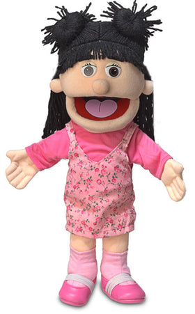 Silly Puppets Susie Peach Girl puppet portrait promotes imaginative play with vivid outfits.
