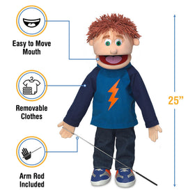 Silly Puppets Tommy full-body puppet offers lightweight durability for stage shows.