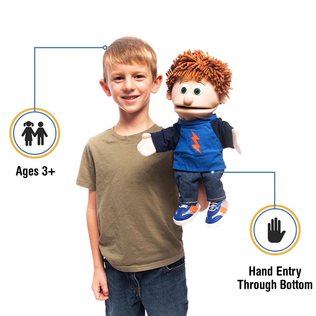 Silly Puppets Tommy Peach Boy mouth movement highlights interactive dialogue and character expression.