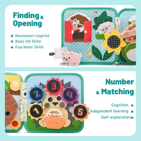 Silouka Montessori Busy Book animals matching page 2 on soft felt panels