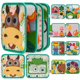 Silouka Montessori Busy Book farm animals page 1 with buckles for fine motor practice