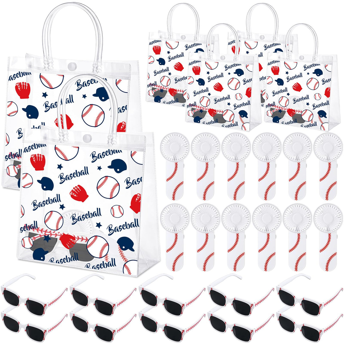 SilTriangle baseball party favors collection with cohesive red and blue design for easy party styling